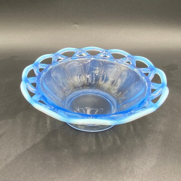 Vintage IMPERIAL GLASS LACE EDGE KATY BLUE DIAMOND Opalescent Laced BOWL - Picture 6 of 6